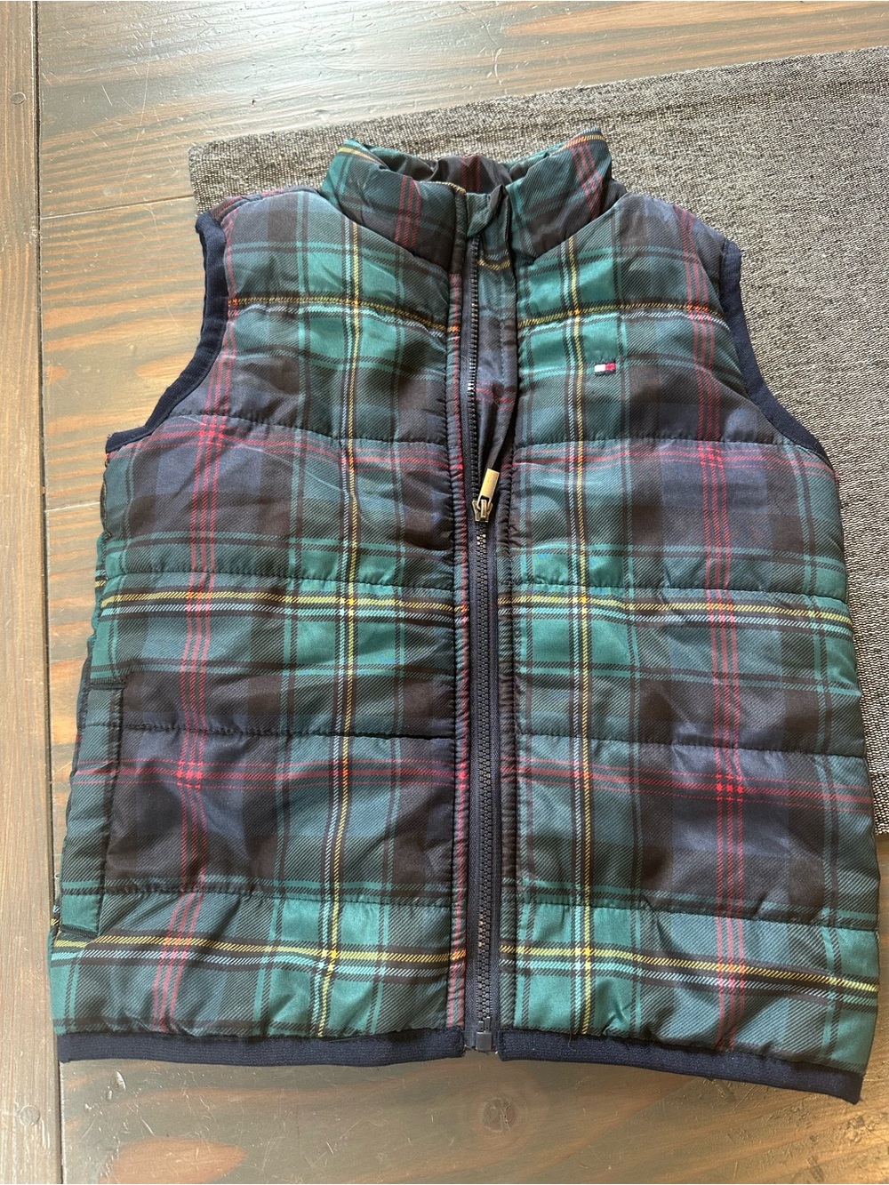 Tommy Hilfiger Navy, Green & Red Plaid Quilted Vest